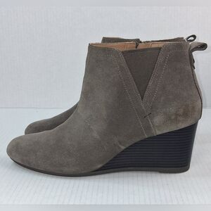 Vionic Paloma Greige Suede Leather Wedge Ankle Boots